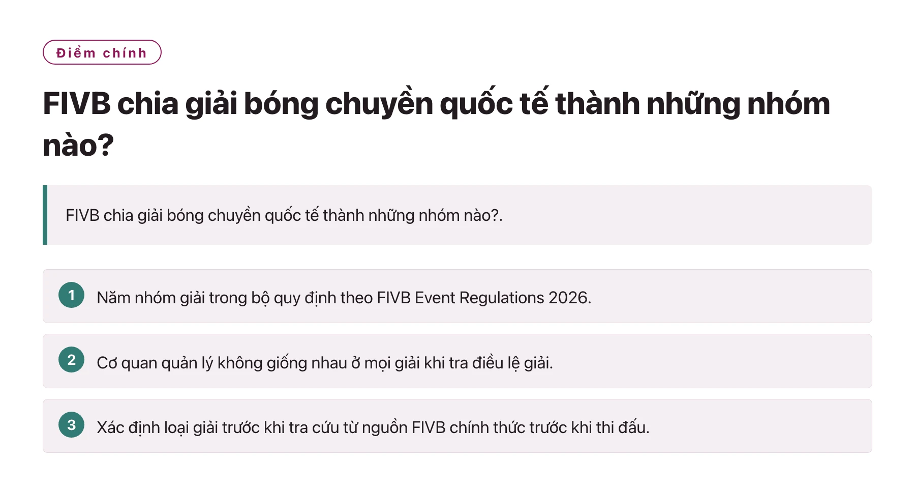 FIVB chia giải bóng chuyền quốc tế thành những nhóm nào?——全文要点速览